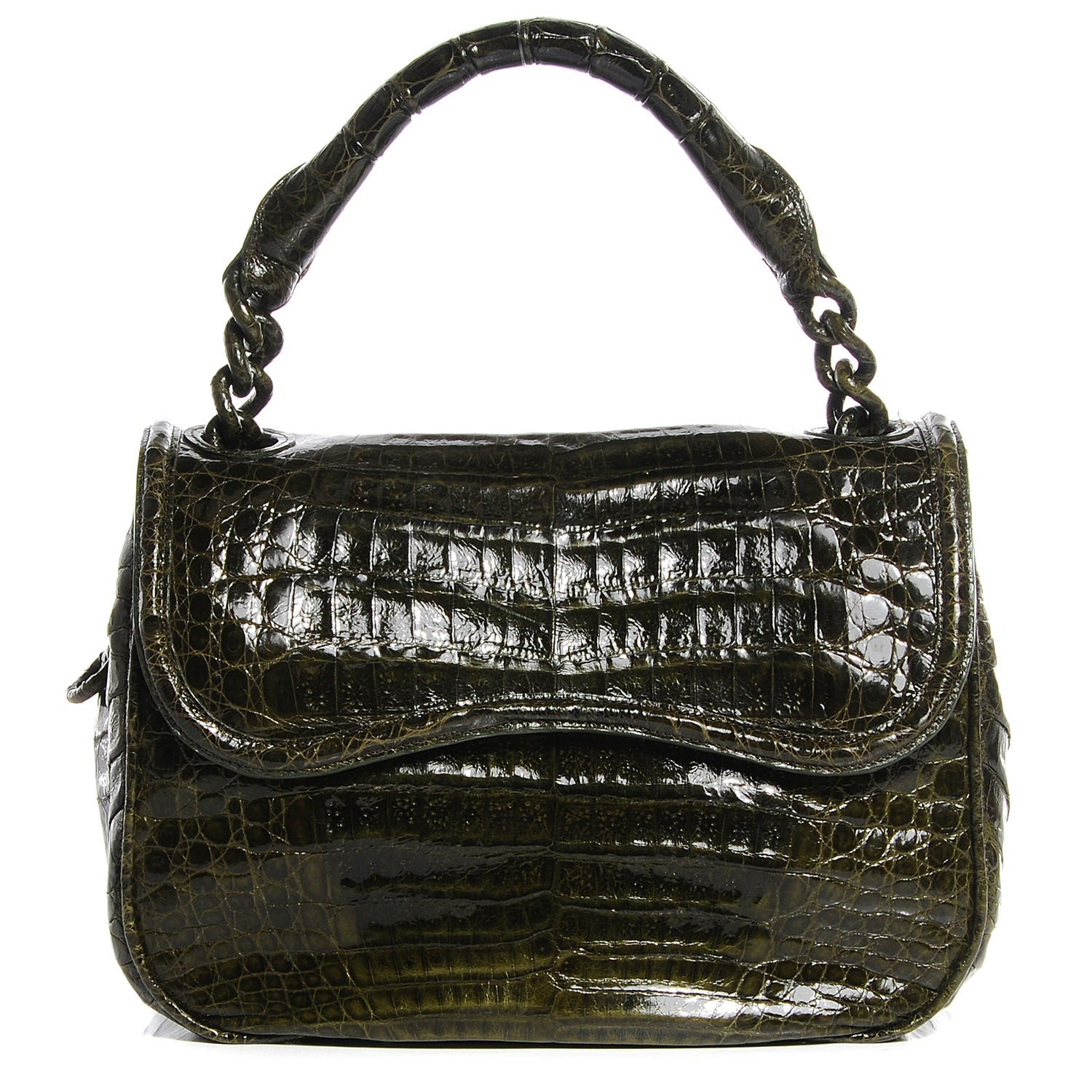 Nancy Gonzalez Crocodile Flap Shoulder Bag Olive 1 of 7