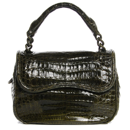 Nancy Gonzalez Crocodile Flap Shoulder Bag Olive 1 of 7