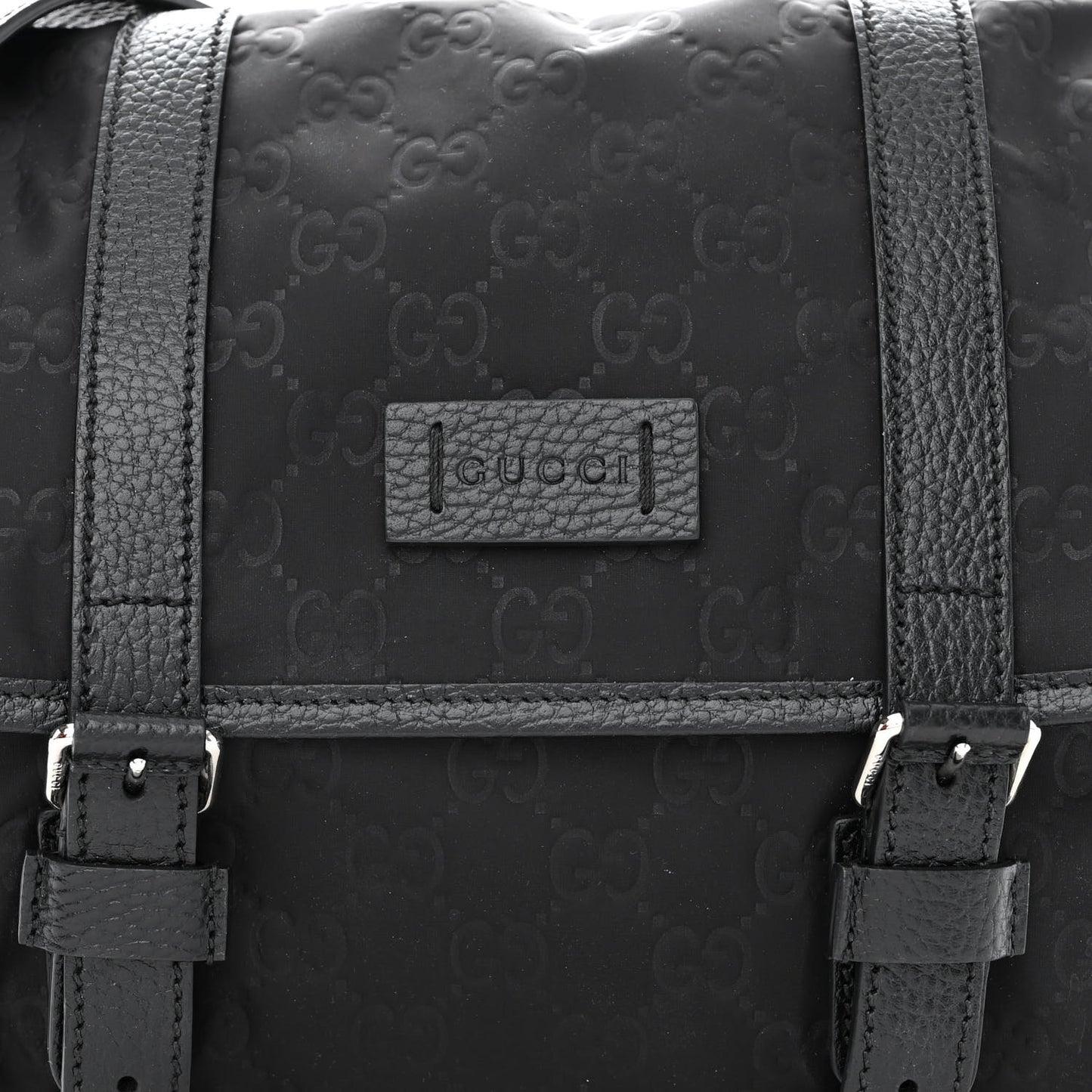 Nylon Monogram Double Buckle Flap Messenger Bag Black