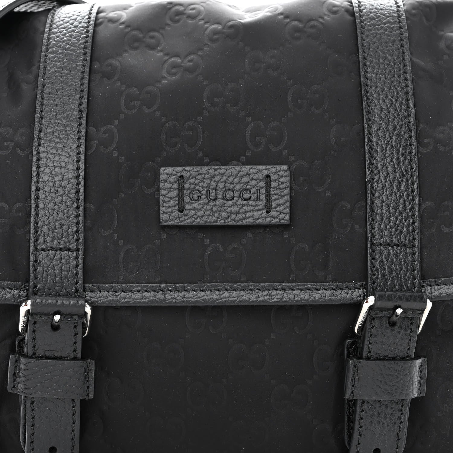 Gucci Nylon Monogram Double Buckle Flap Messenger Bag Black 10 of 14