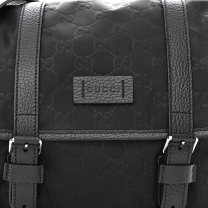 Gucci Nylon Monogram Double Buckle Flap Messenger Bag Black 10 of 14