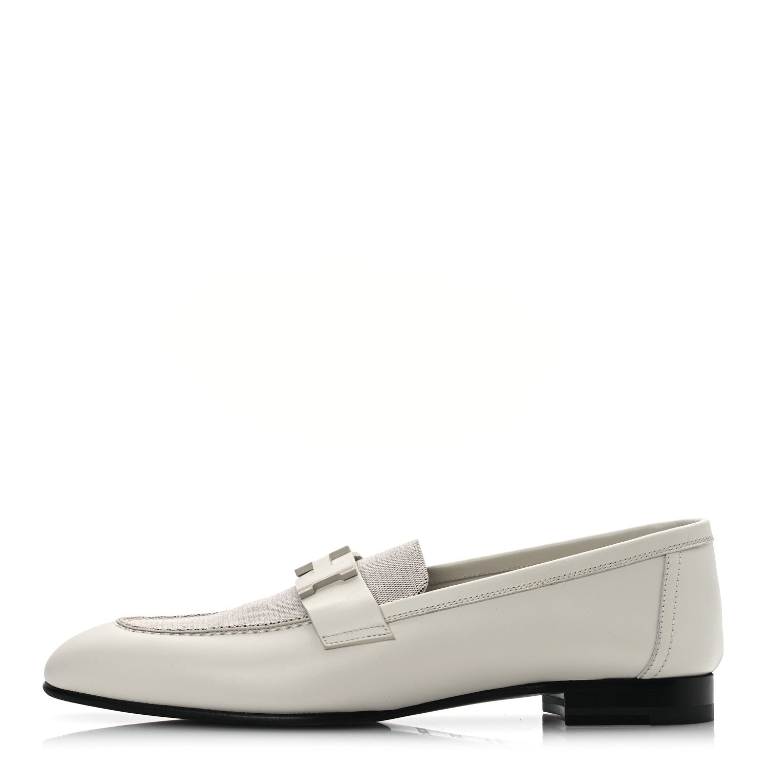 Hermes Calfskin H Canvas Womens Paris Loafers 38.5 Beige Glaise Prunoir 1 of 11