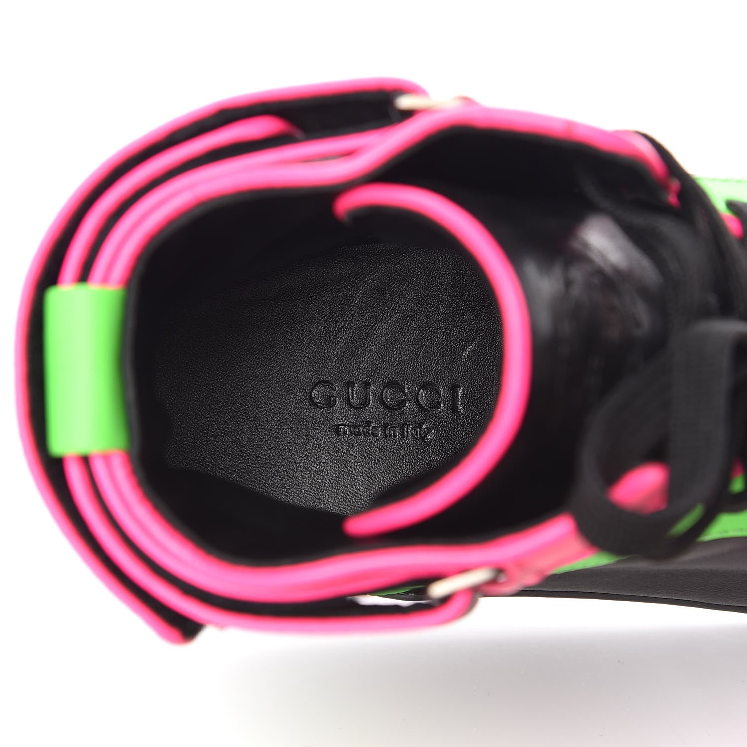Gucci Calfskin Womens High Top Sneakers 40 Black Neon Green Pink 5 of 9