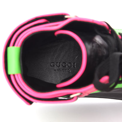 Gucci Calfskin Womens High Top Sneakers 40 Black Neon Green Pink 5 of 9