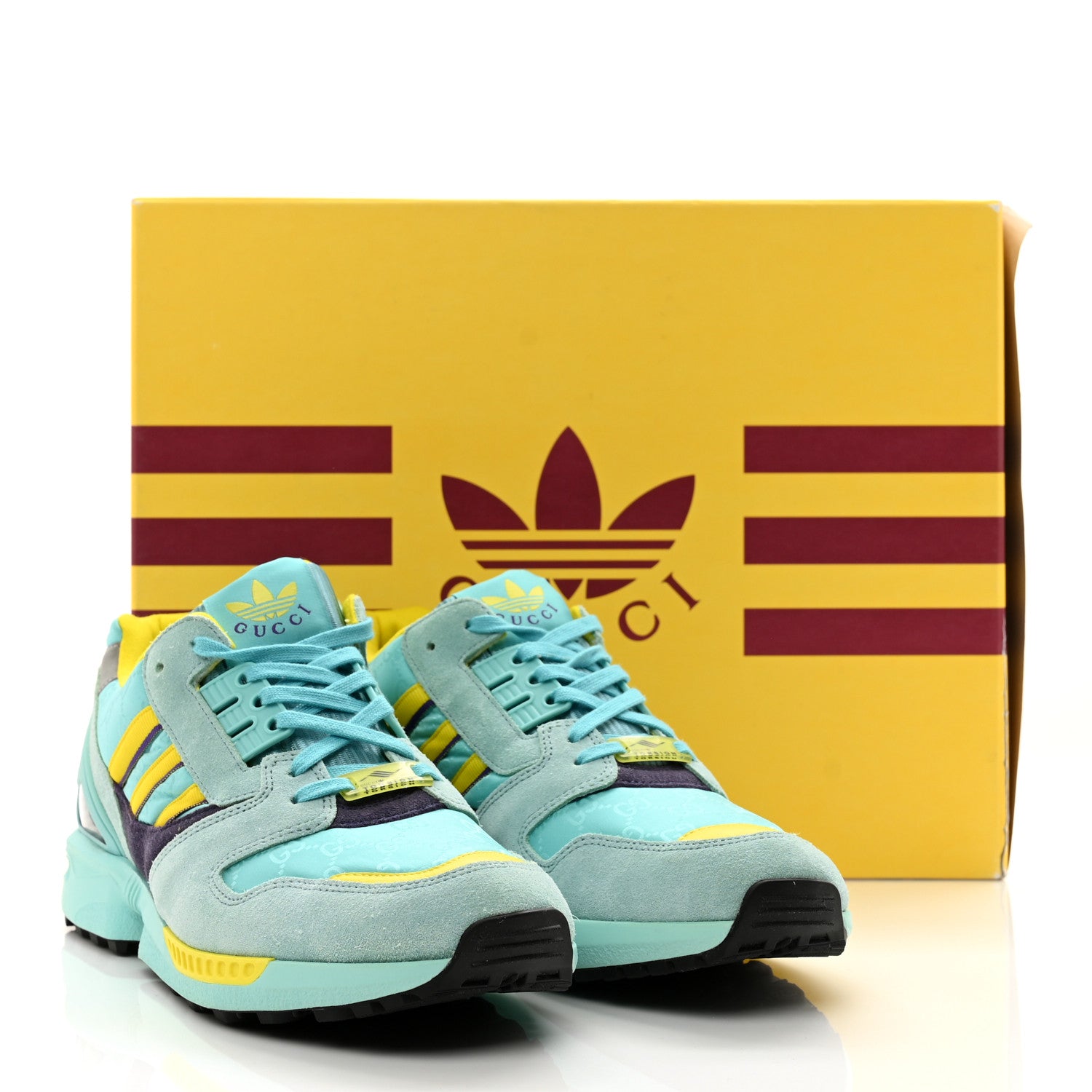 Gucci X ADIDAS Suede Madeira Nylon Jacquard GG Monogram Womens ZX8000 Sneakers 10.5 Aqua 11 of 11