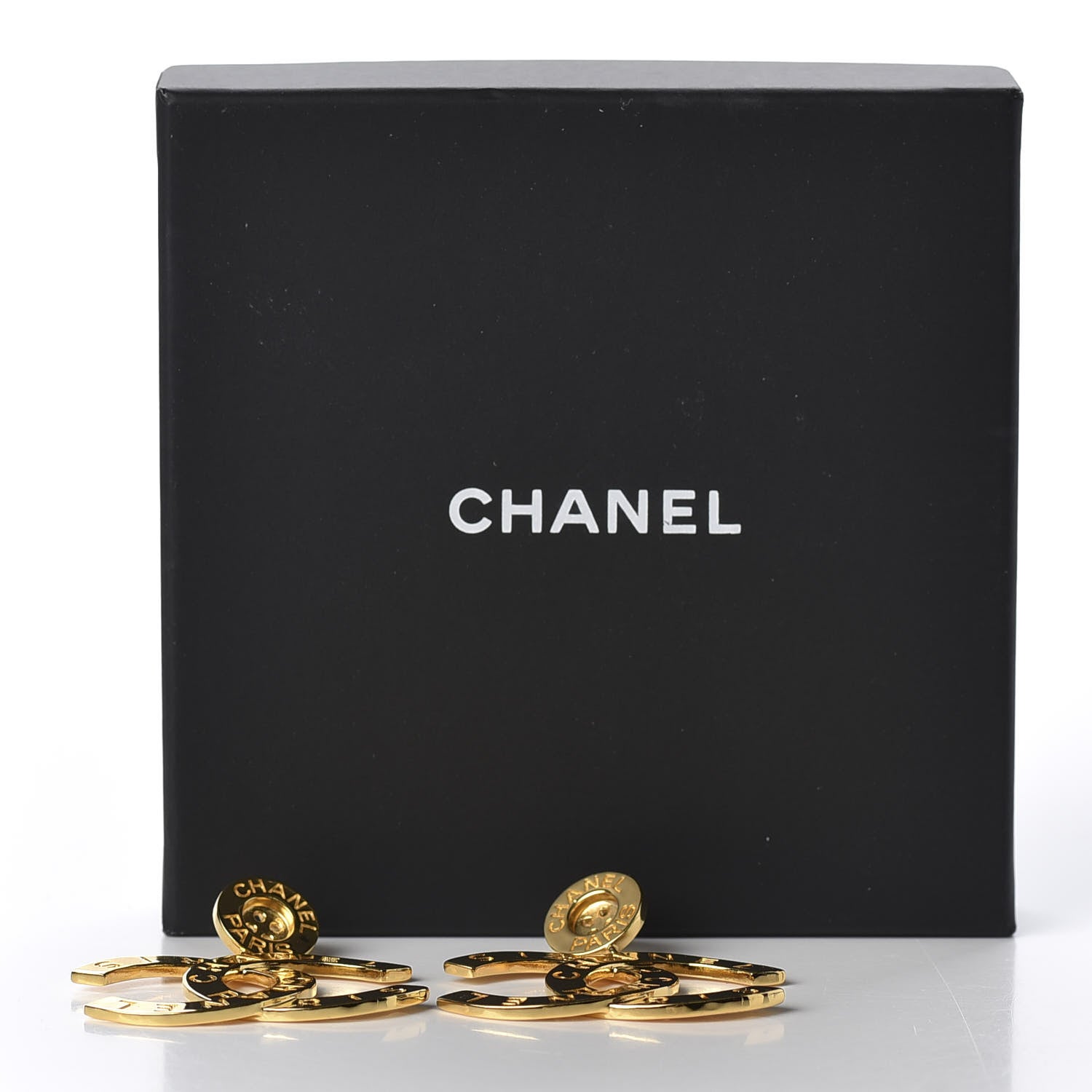 Chanel Metal Large Paris Button Earrings Gold 6 of 6