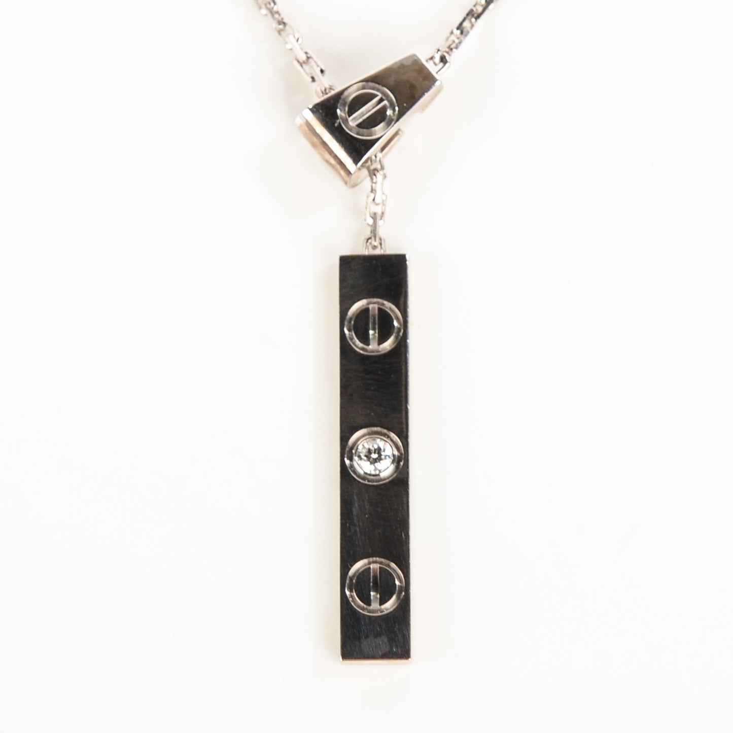 18K White Gold Diamond Lariat Slide Pendant Necklace