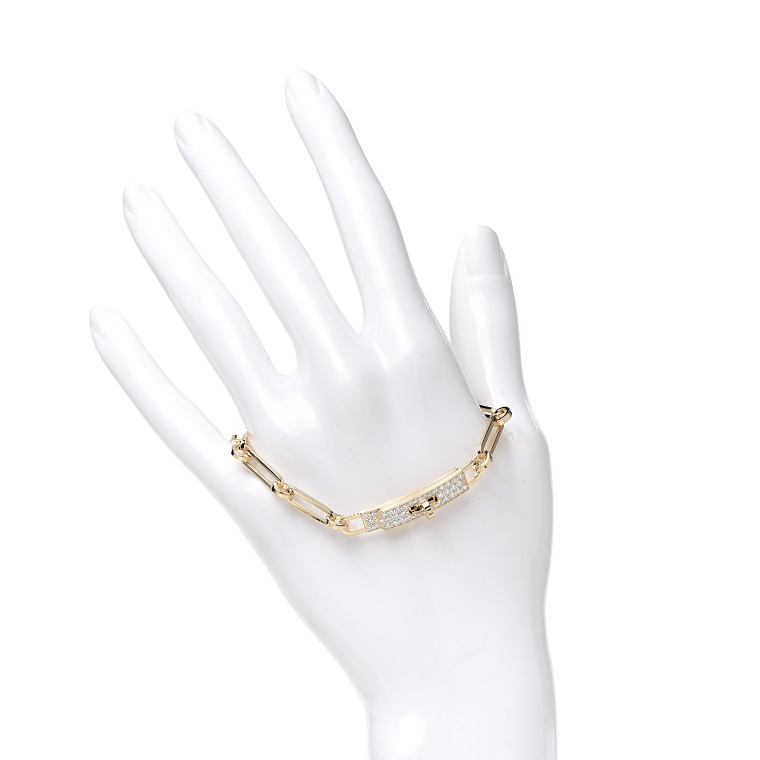 Hermes 18K Yellow Gold Diamond Pave PM Kelly Chaine Bracelet ST 2 of 5