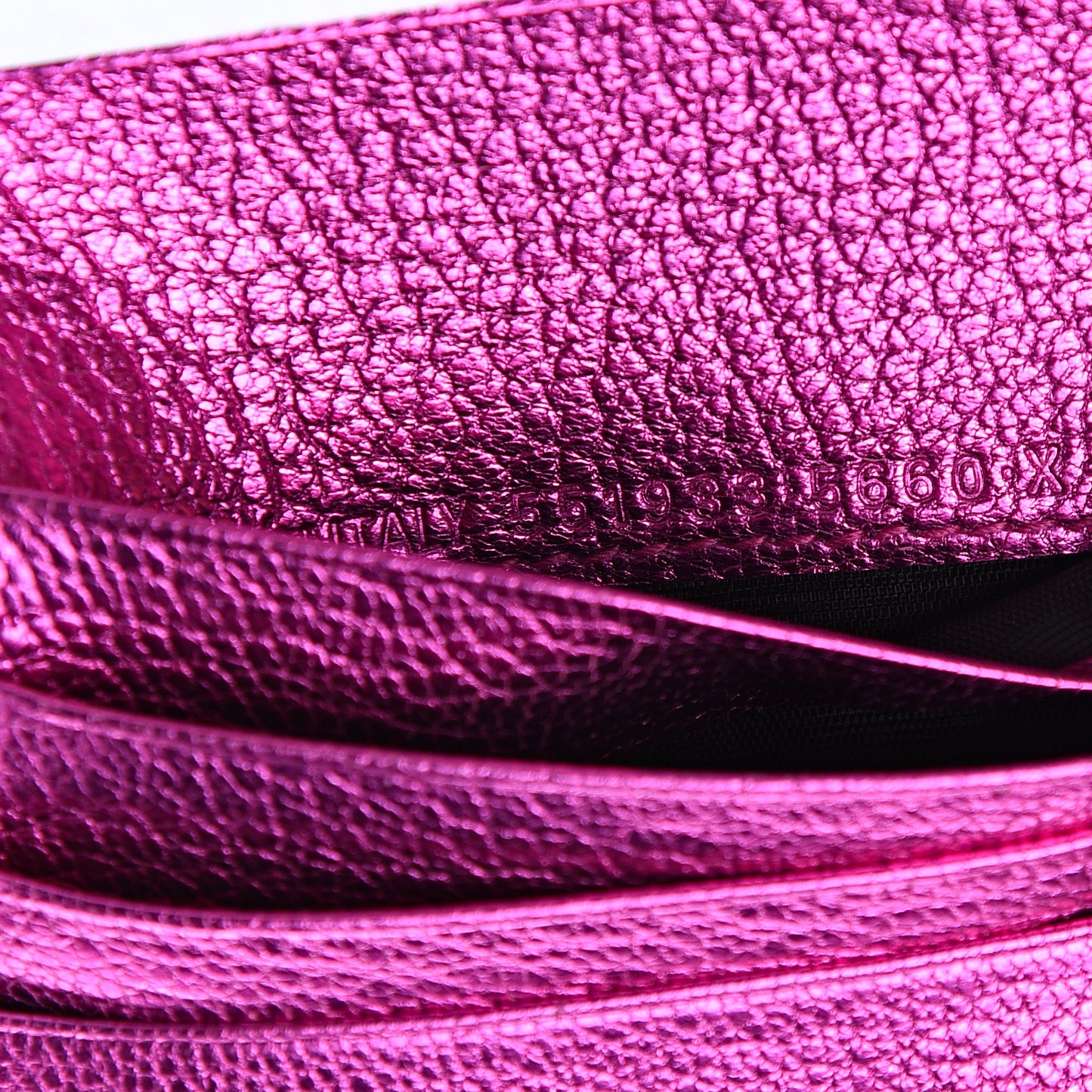 Metallic Goatskin Logo Everyday Multi Zip Wallet Rose Fuchsia Black