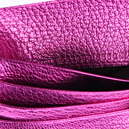 Balenciaga Metallic Goatskin Logo Everyday Multi Zip Wallet Rose Fuchsia Black 6 of 7