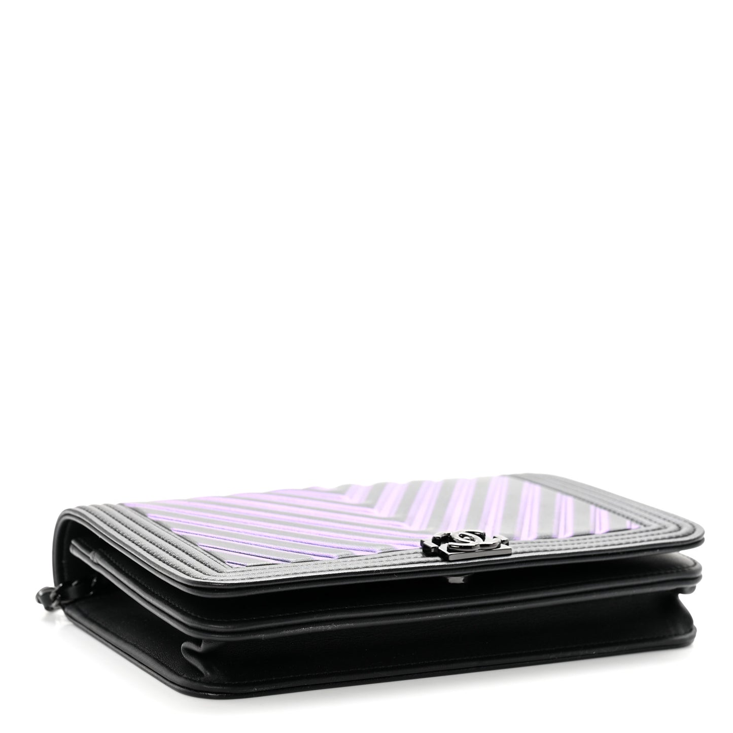 Calfskin Painted Chevron Embossed Boy Wallet On Chain WOC Black
