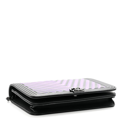 Chanel Calfskin Painted Chevron Embossed Boy Wallet On Chain WOC Black 3 of 11