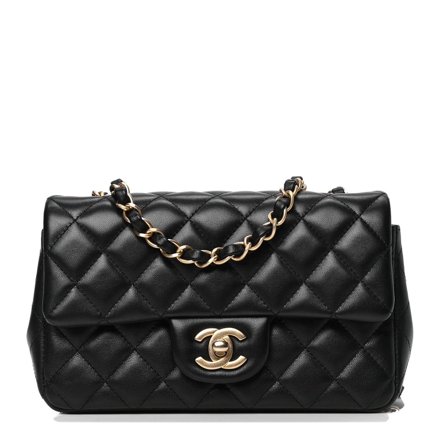Lambskin Quilted Mini Rectangular Flap Black