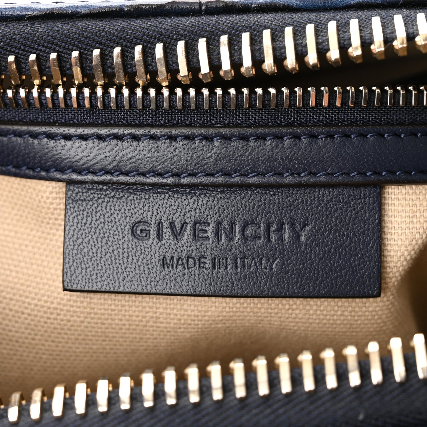 Calfskin Crocodile Embossed Small Antigona Deep Blue