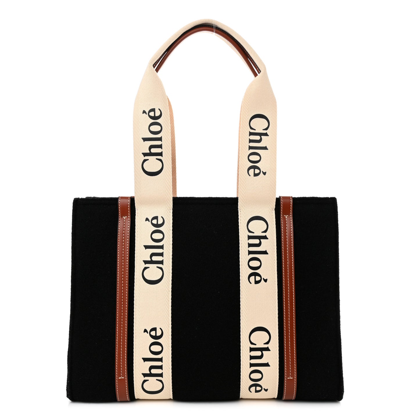 Felt Calfskin Medium Woody Ribbon Tote Black