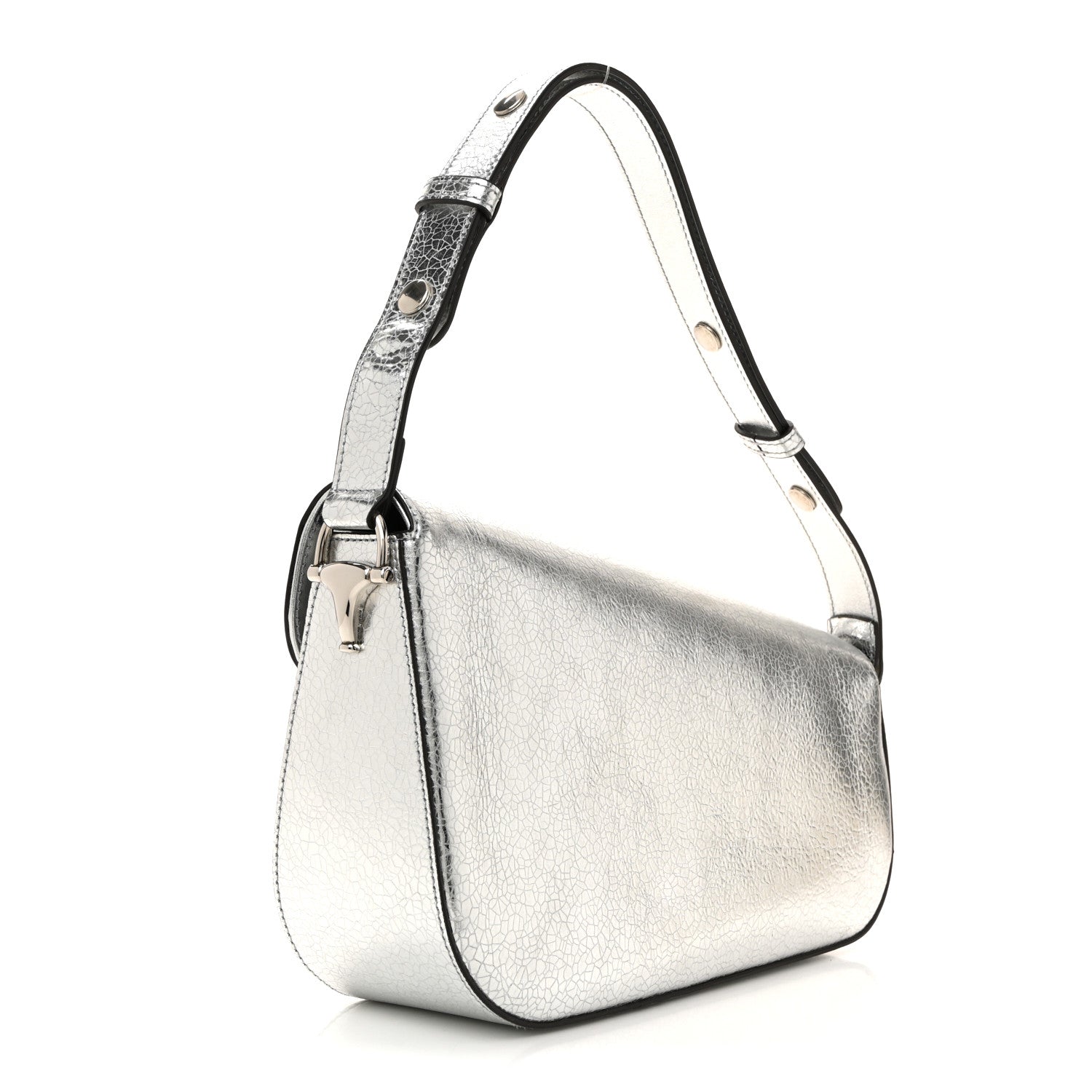 Gucci Metallic Demetra Small Horsebit 1955 Asymmetric Shoulder Bag Silver 3 of 12
