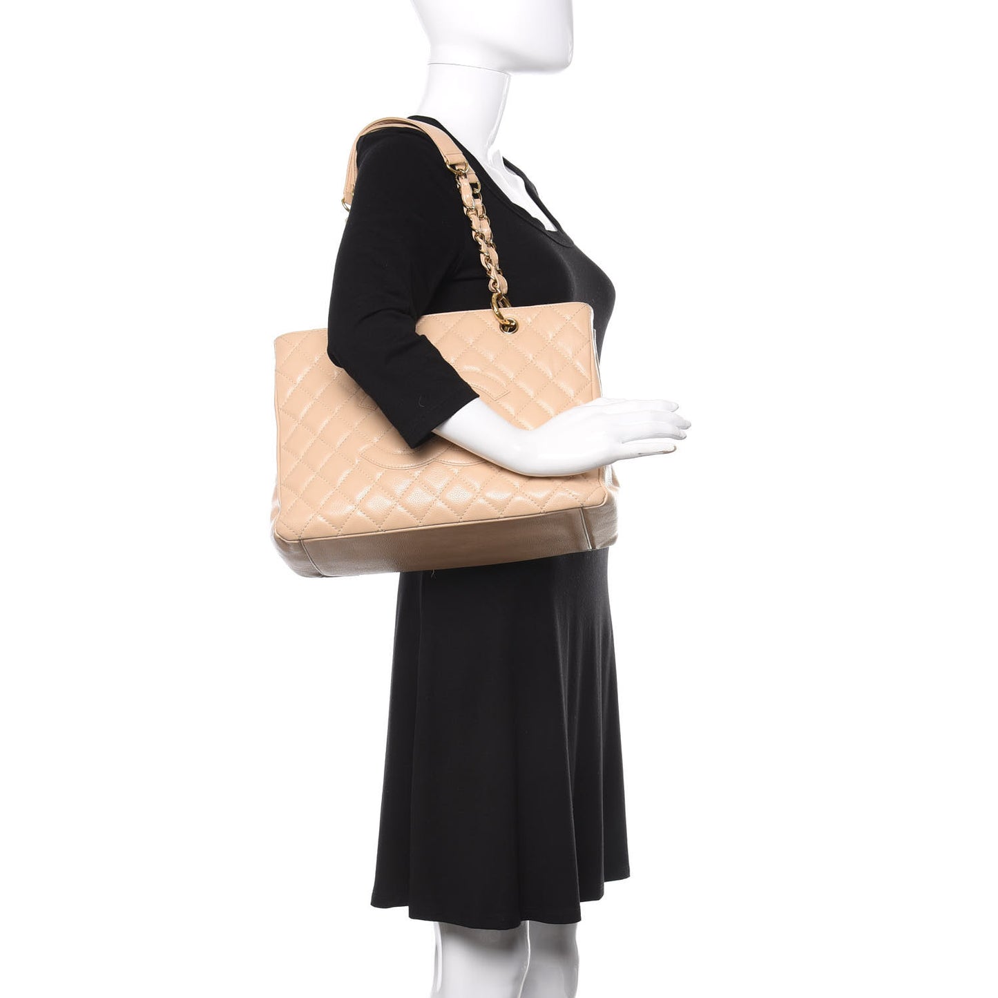 Caviar Quilted Grand Shopping Tote GST Beige Clair