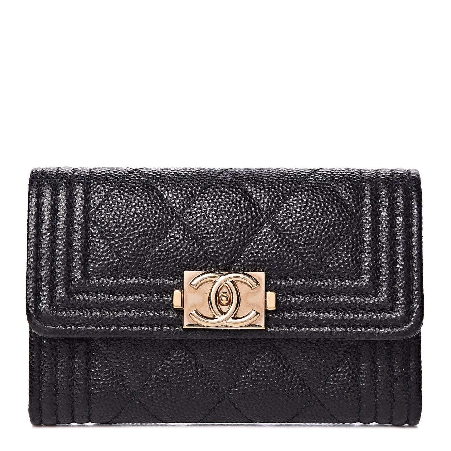 Caviar Quilted Boy Flap Card Holder Black