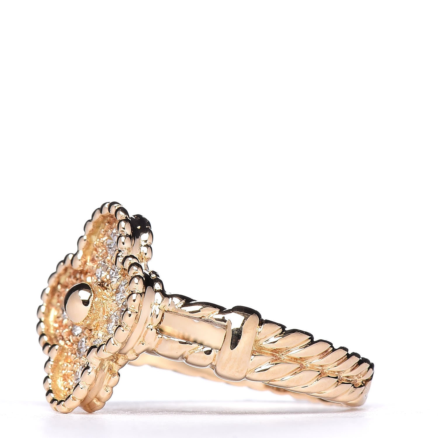 Van Cleef & Arpels 18K Yellow Gold Diamond Vintage Alhambra Ring 50 5.25 3 of 6
