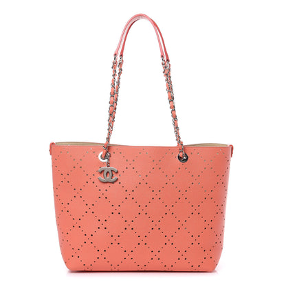 Chanel Perforated Grained Calfskin Small Shopping Tote Coral Beige 1 of 10
