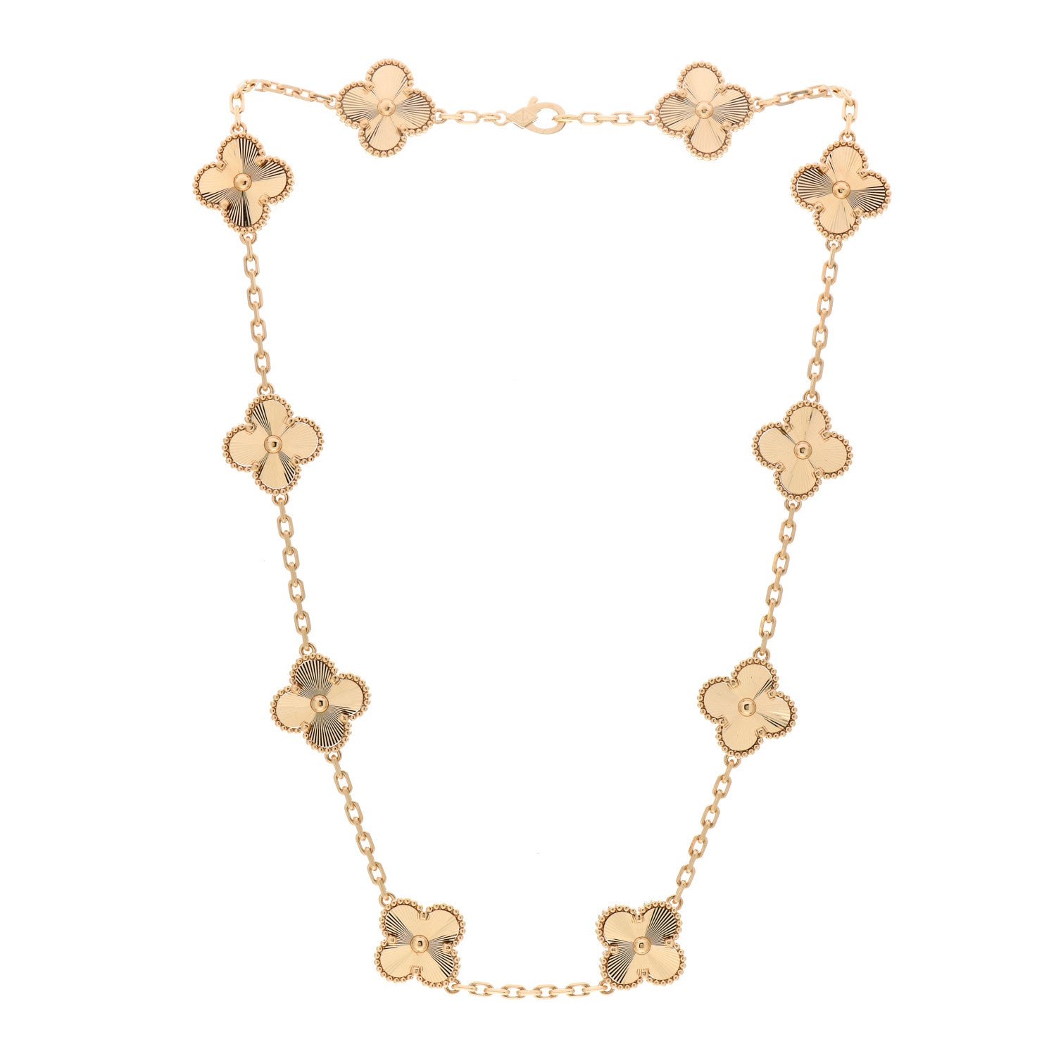 Van Cleef & Arpels 18K Yellow Gold 10 Motifs Guilloche Vintage Alhambra Necklace 2 of 4