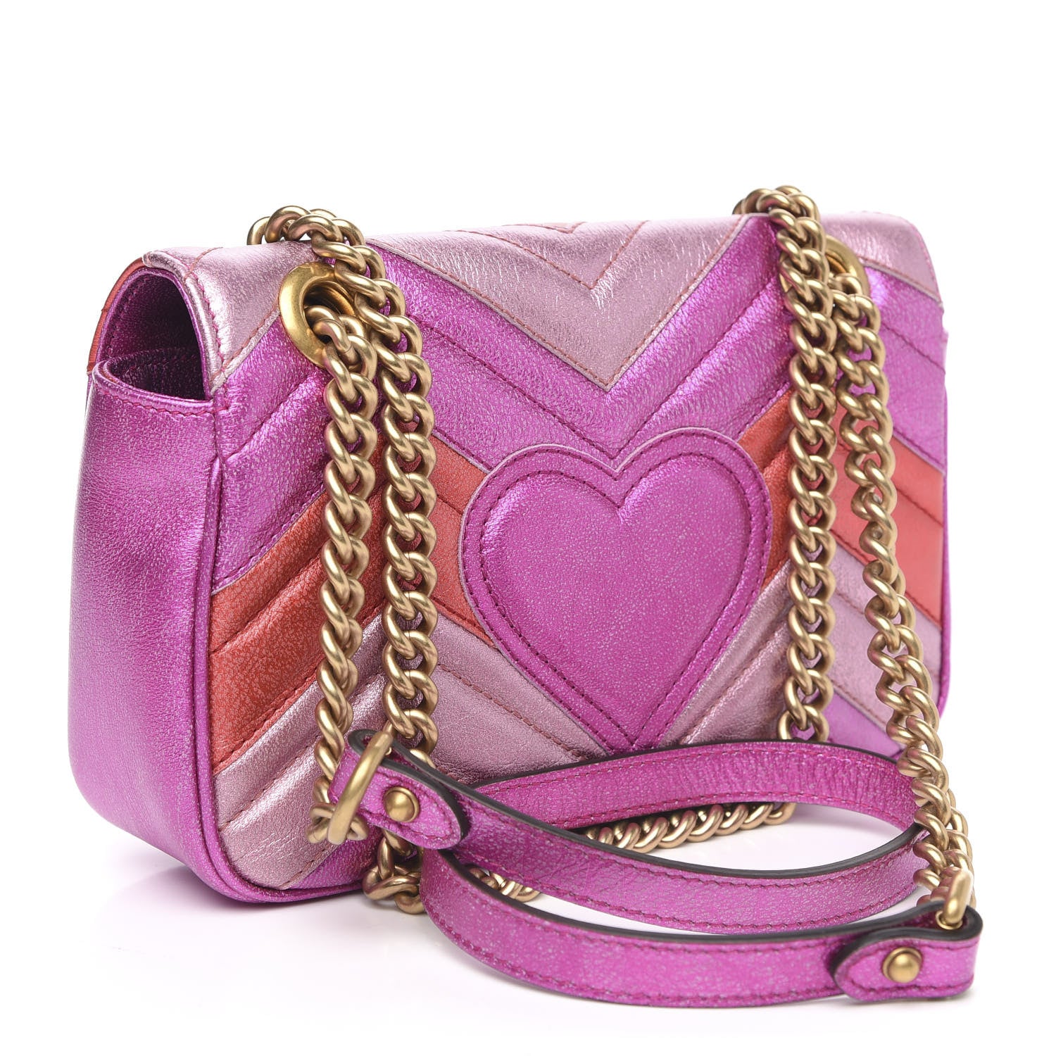 Gucci Metallic Calfskin Matelasse Mini GG Marmont Shoulder Bag Fuchsia 3 of 10