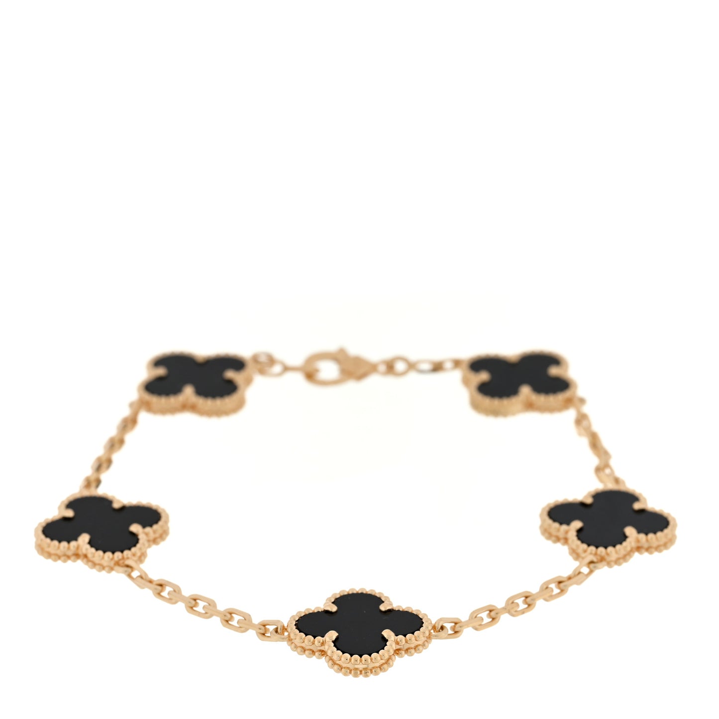 18K Yellow Gold Black Onyx 5 Motifs Vintage Alhambra Bracelet