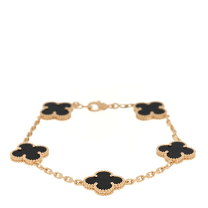Van Cleef & Arpels 18K Yellow Gold Black Onyx 5 Motifs Vintage Alhambra Bracelet 1 of 3