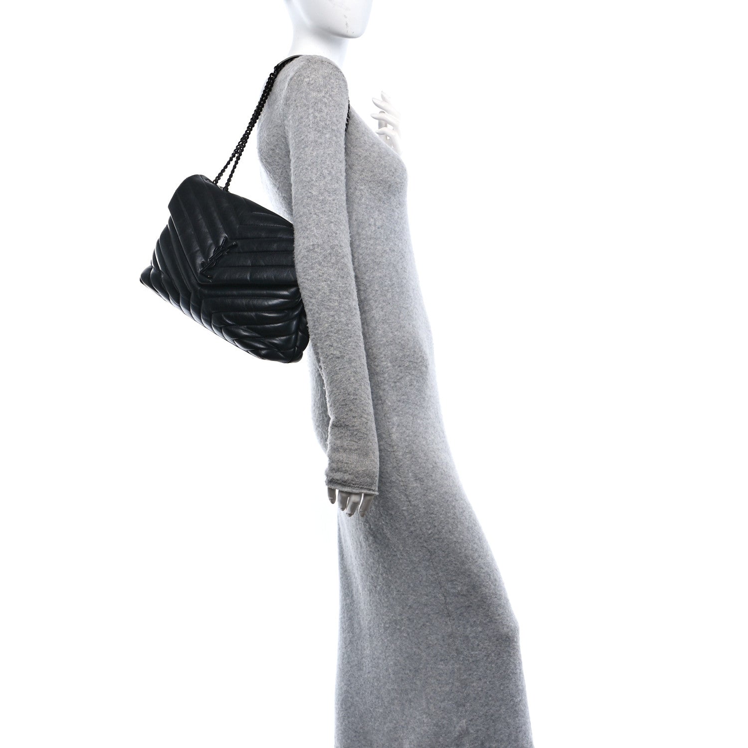 Saint Laurent Calfskin Y Quilted Monogram Monochrome Medium Loulou Chain Satchel Black 3 of 10
