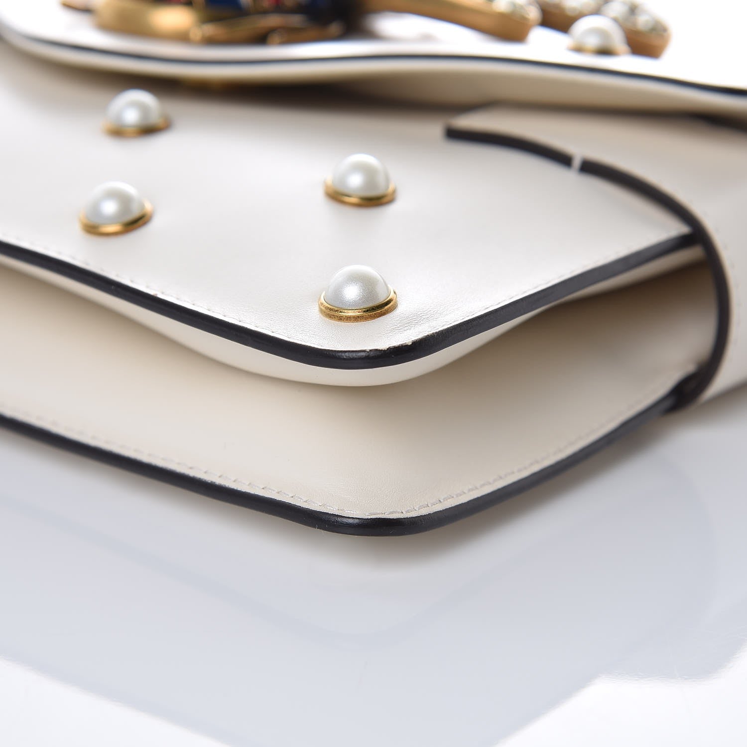Gucci Nappa Pearl Studded Mini Queen Margaret Broadway Shoulder Bag Mystic White 9 of 9
