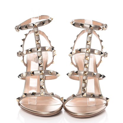 Valentino Garavani Metallic Pebbled Calfskin Rockstud Gladiator 105mm Sandals 37 Skin 2 of 7