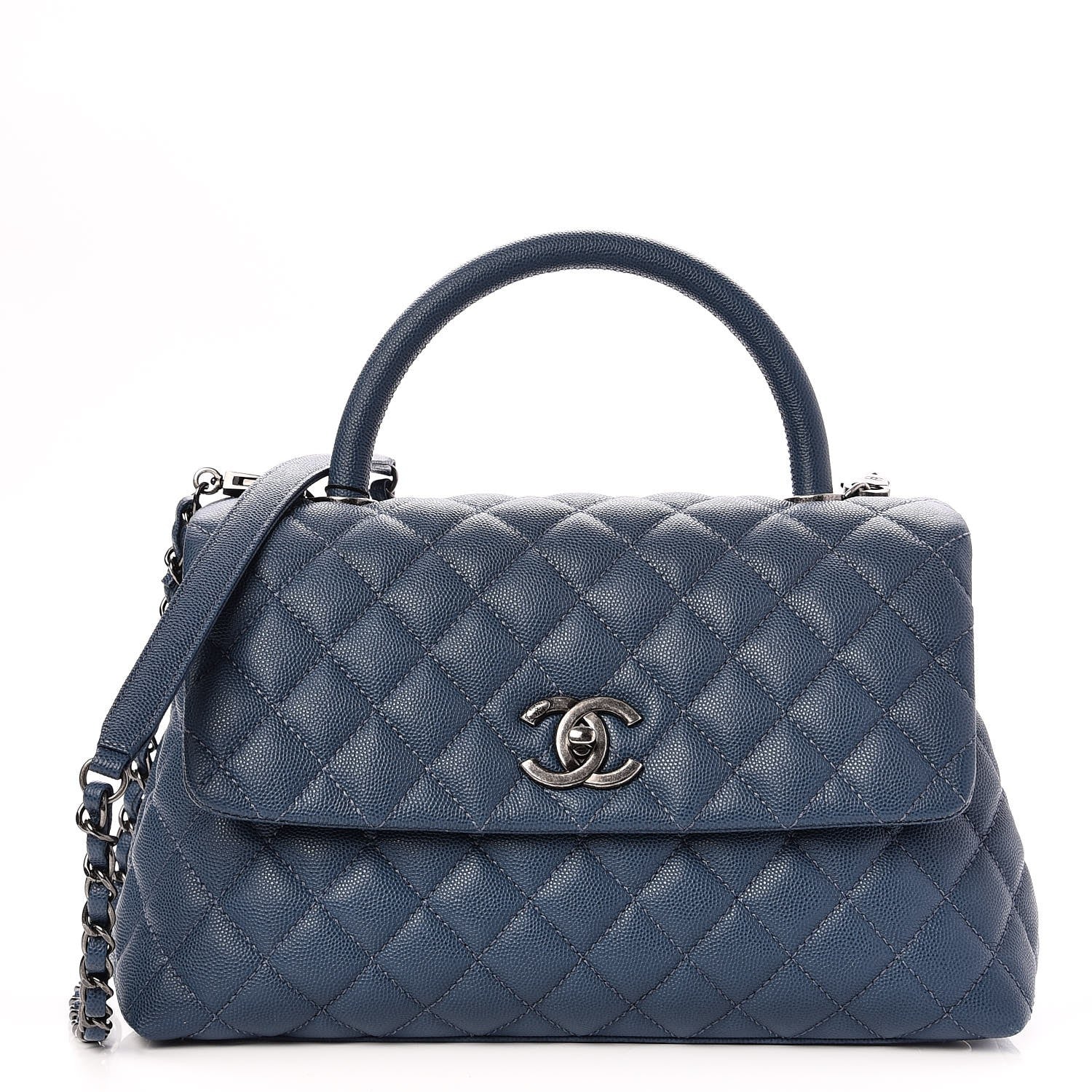 Chanel Caviar Quilted Small Coco Handle Flap Blue 1 of 9