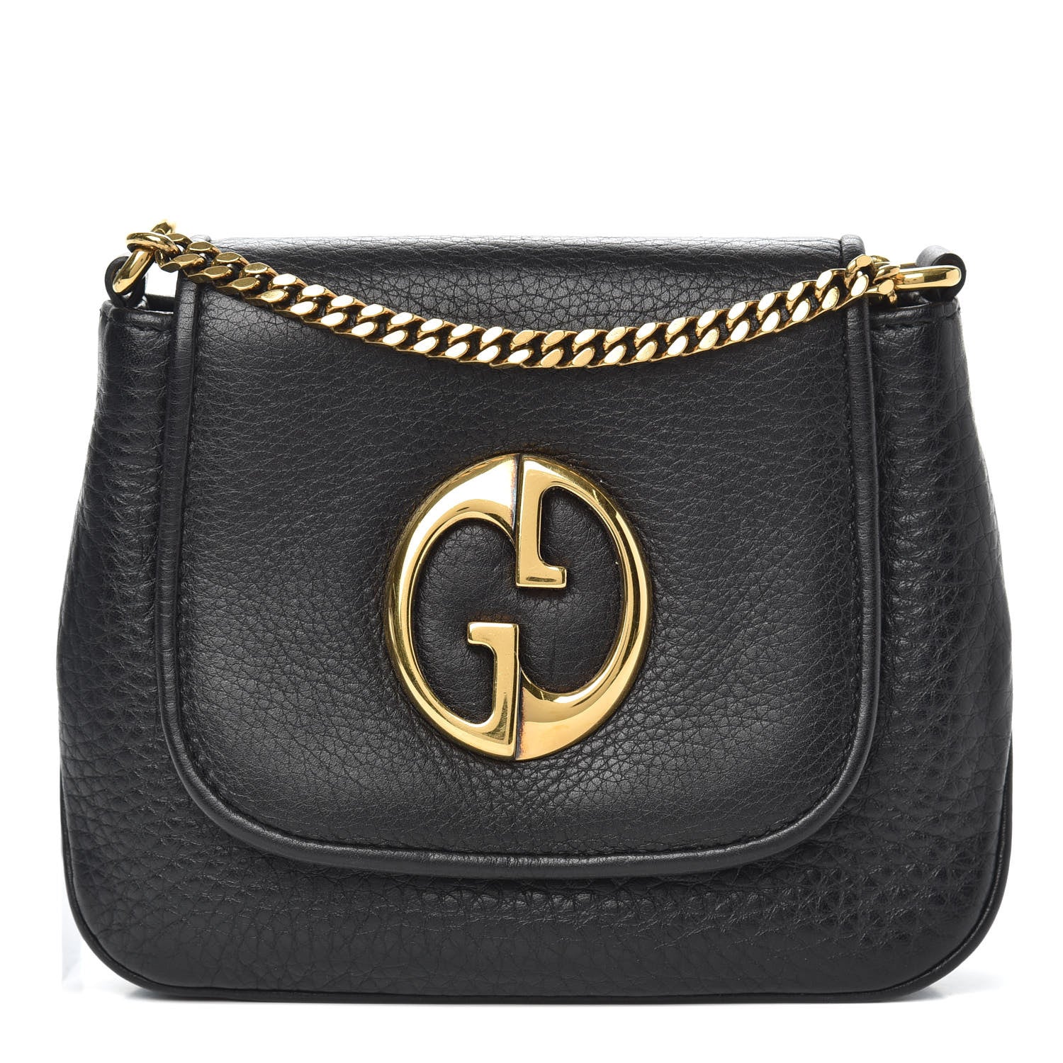 Gucci Pebbled Calfskin Small 1973 Chain Shoulder Bag Black 1 of 9