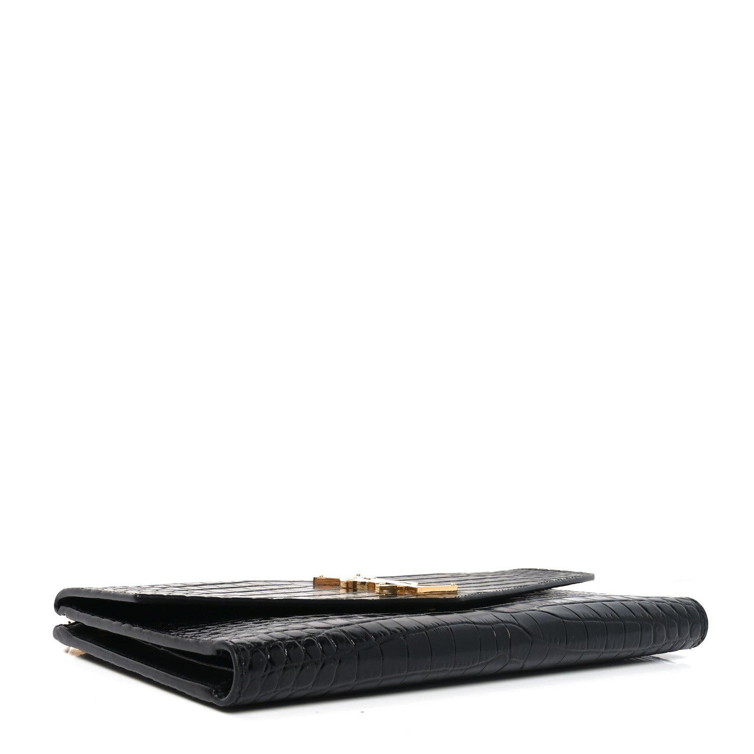 Saint Laurent Calfskin Crocodile Embossed Monogram Uptown Wallet Black 4 of 6