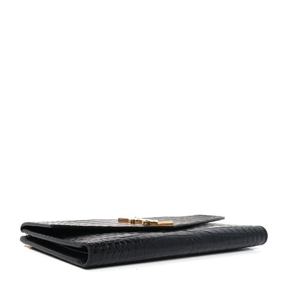 Saint Laurent Calfskin Crocodile Embossed Monogram Uptown Wallet Black 4 of 6