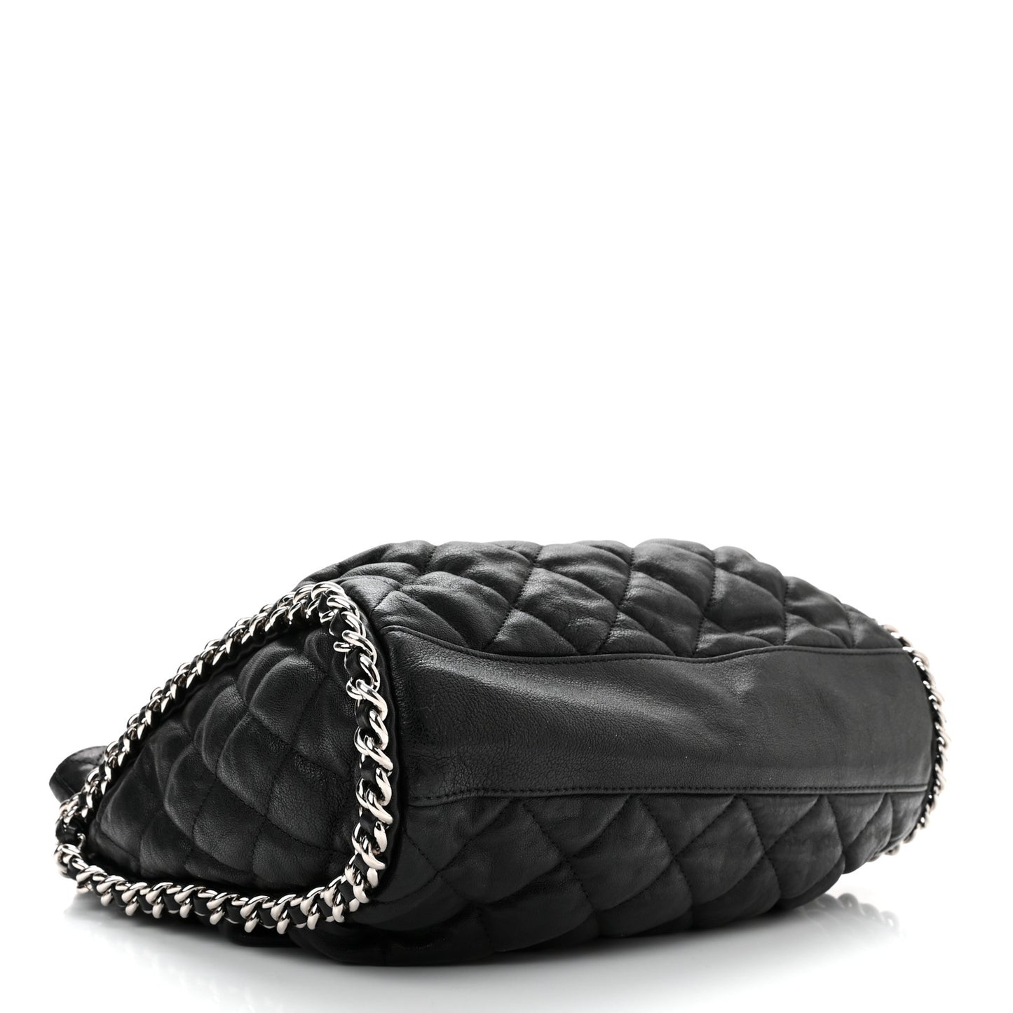 Washed Lambskin Chain Around Hobo Black
