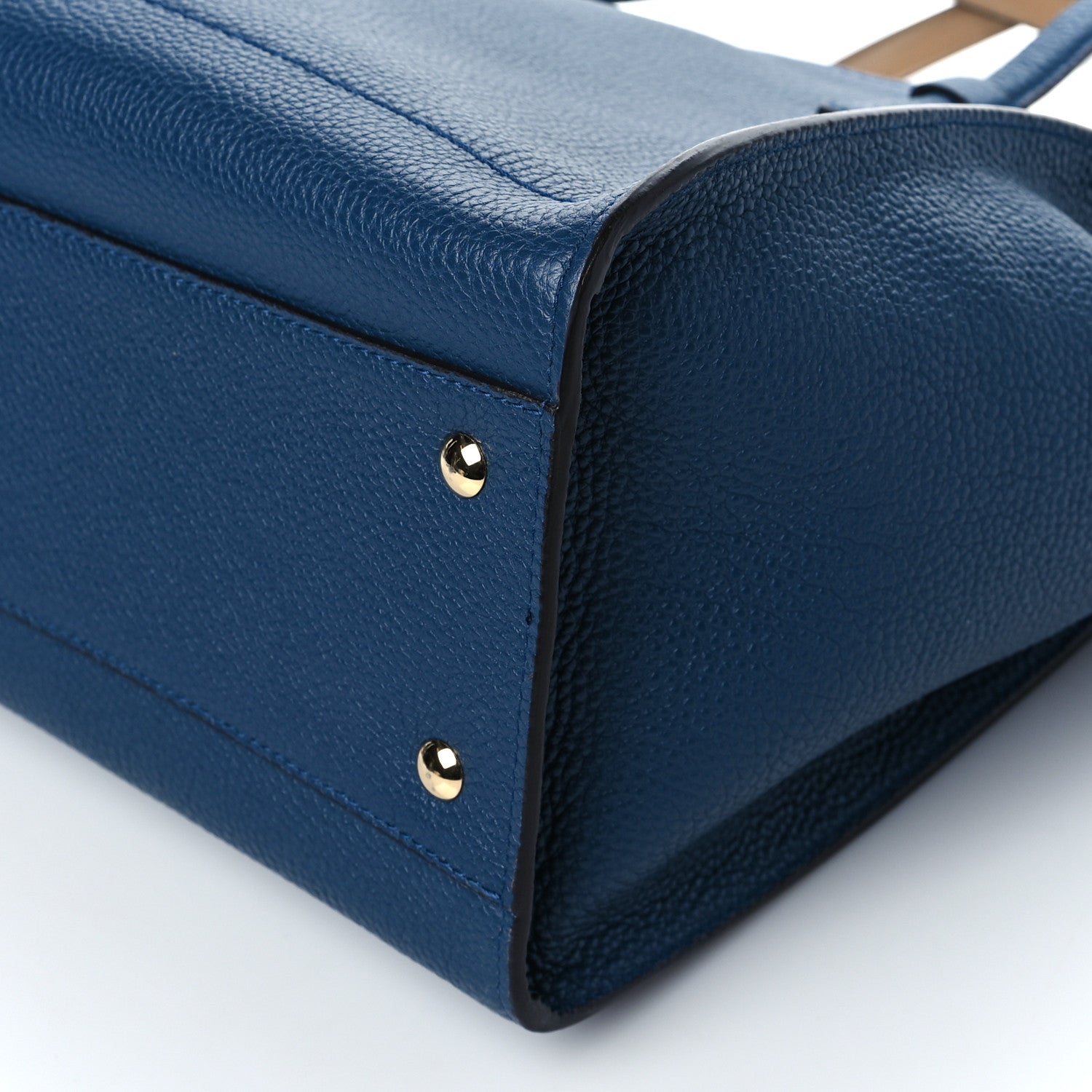 Salvatore Ferragamo Hammered Calfskin Double Handle Medium Amy Tote Blue Beige 9 of 9