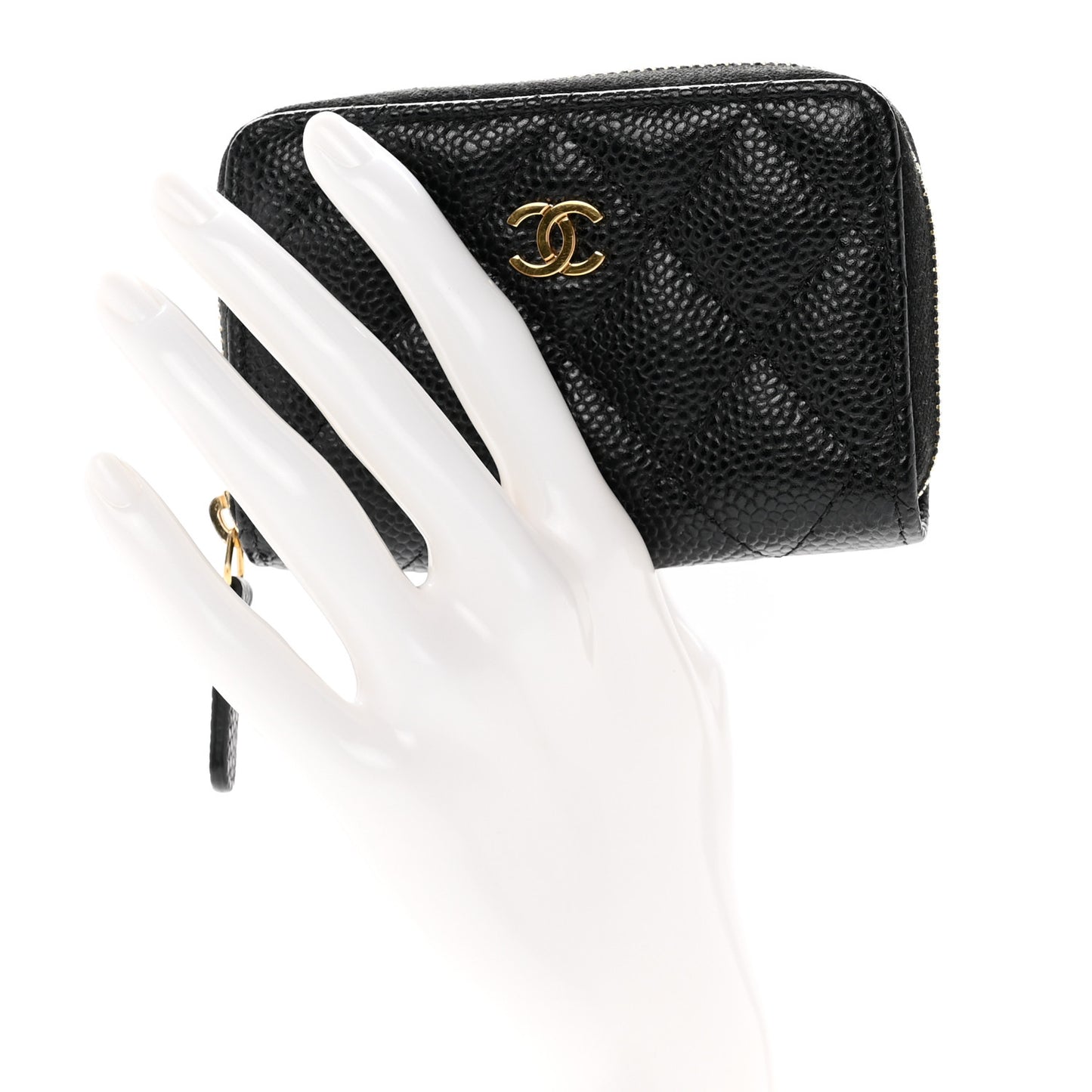 Caviar Quilted Zip Coin Purse Black