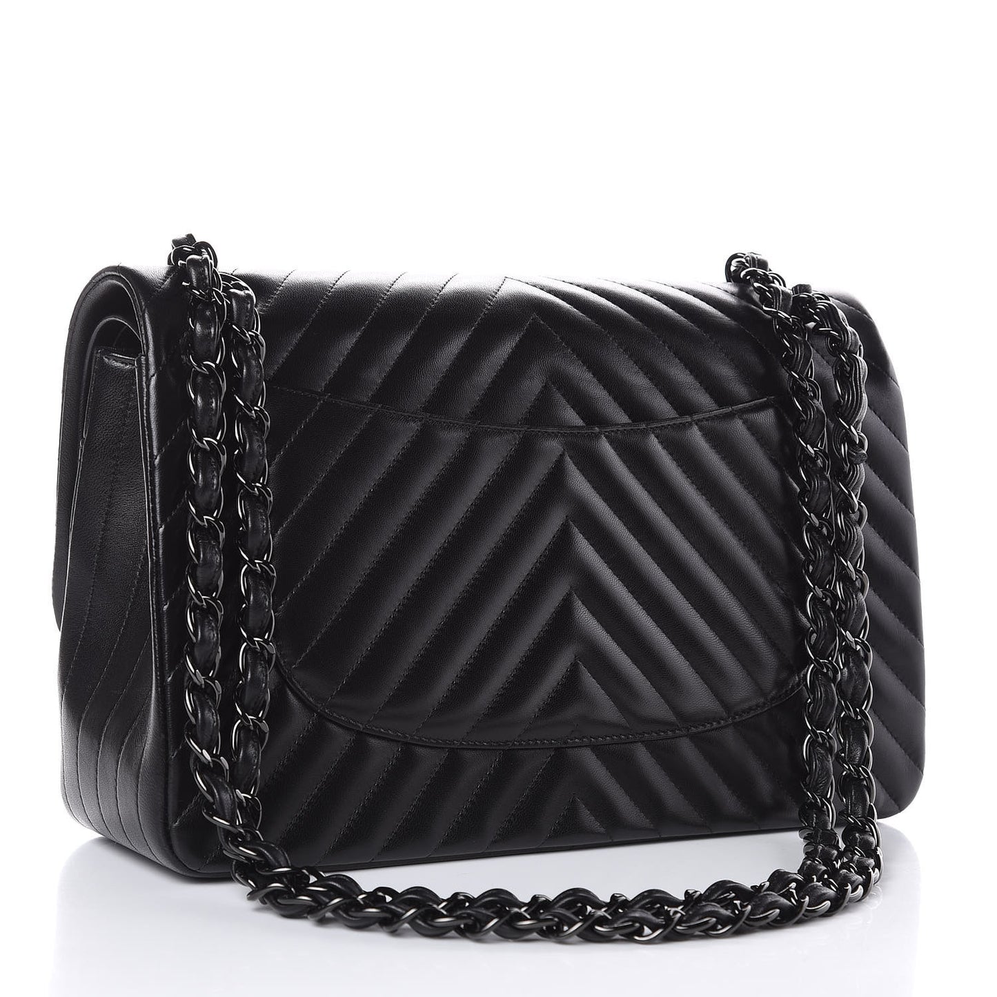 Lambskin Chevron Quilted Jumbo Double Flap So Black