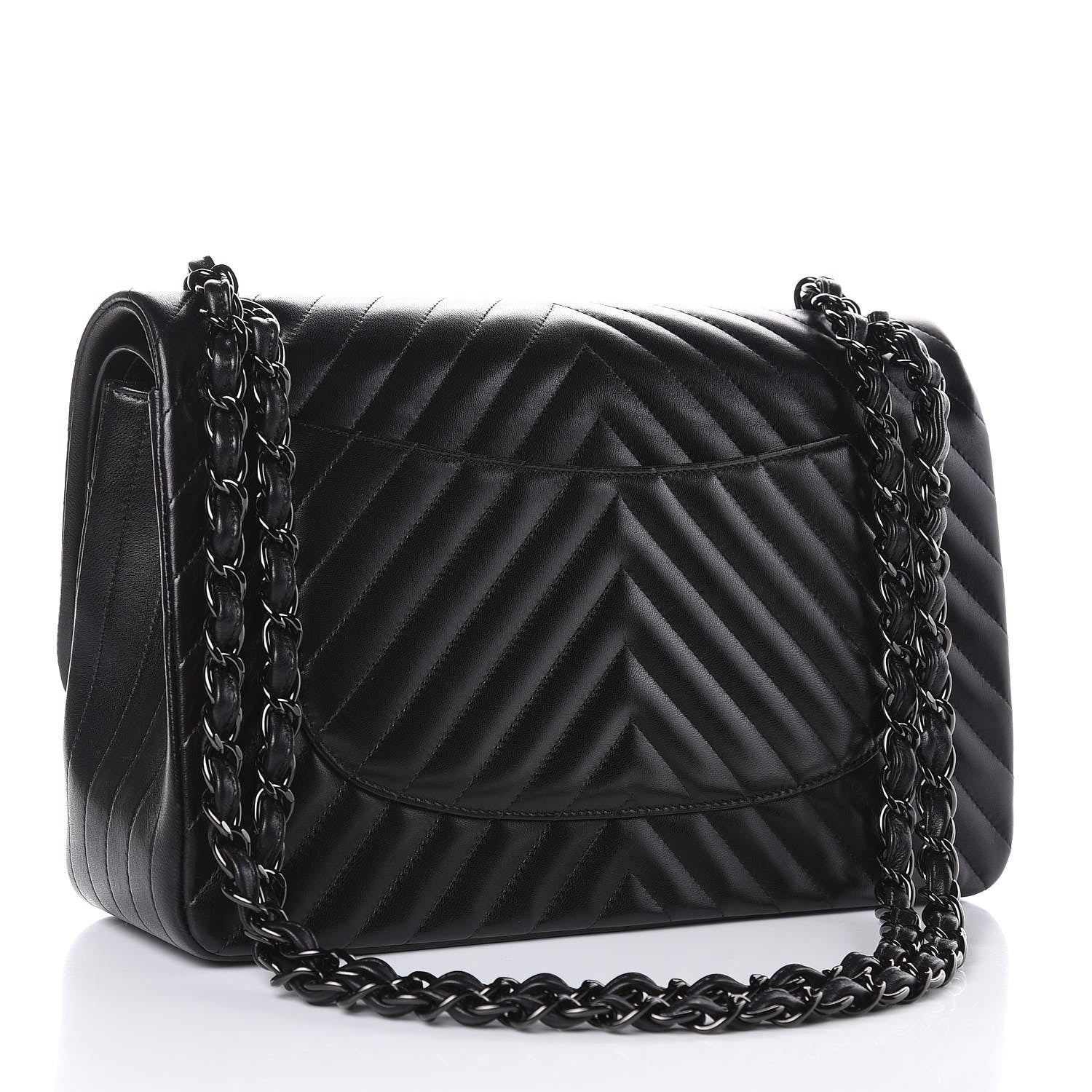 Chanel Lambskin Chevron Quilted Jumbo Double Flap So Black 3 of 12