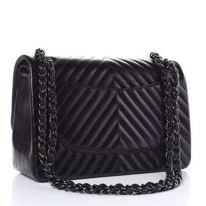 Chanel Lambskin Chevron Quilted Jumbo Double Flap So Black 3 of 12