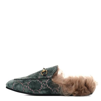 Gucci Velvet GG Monogram Fur Womens Princetown Slippers 40 Avio Dusty Pink 1 of 7