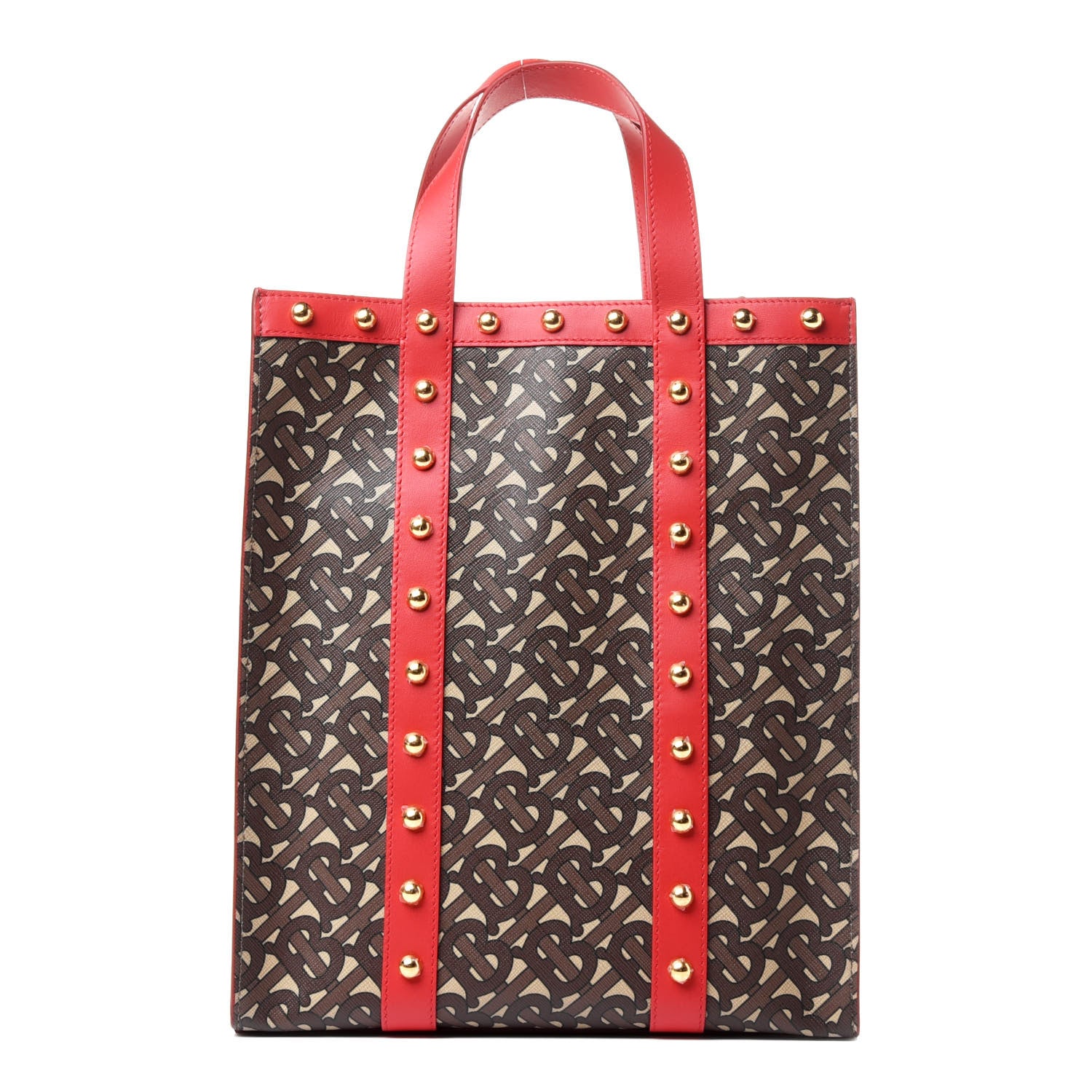 Burberry E-Canvas Monogram Studded Medium Portrait Tote Bag Red 5 of 5
