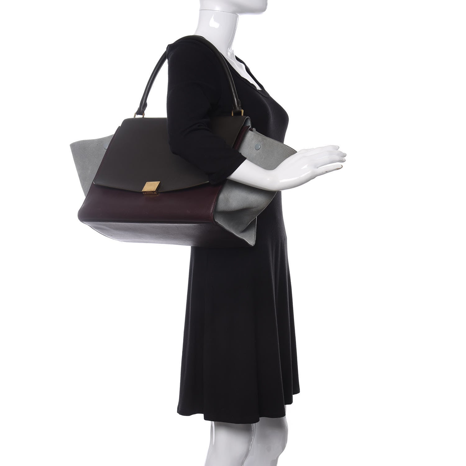 Celine Smooth Calfskin Suede Large Tri-Color Trapeze Dark Grey 2 of 23