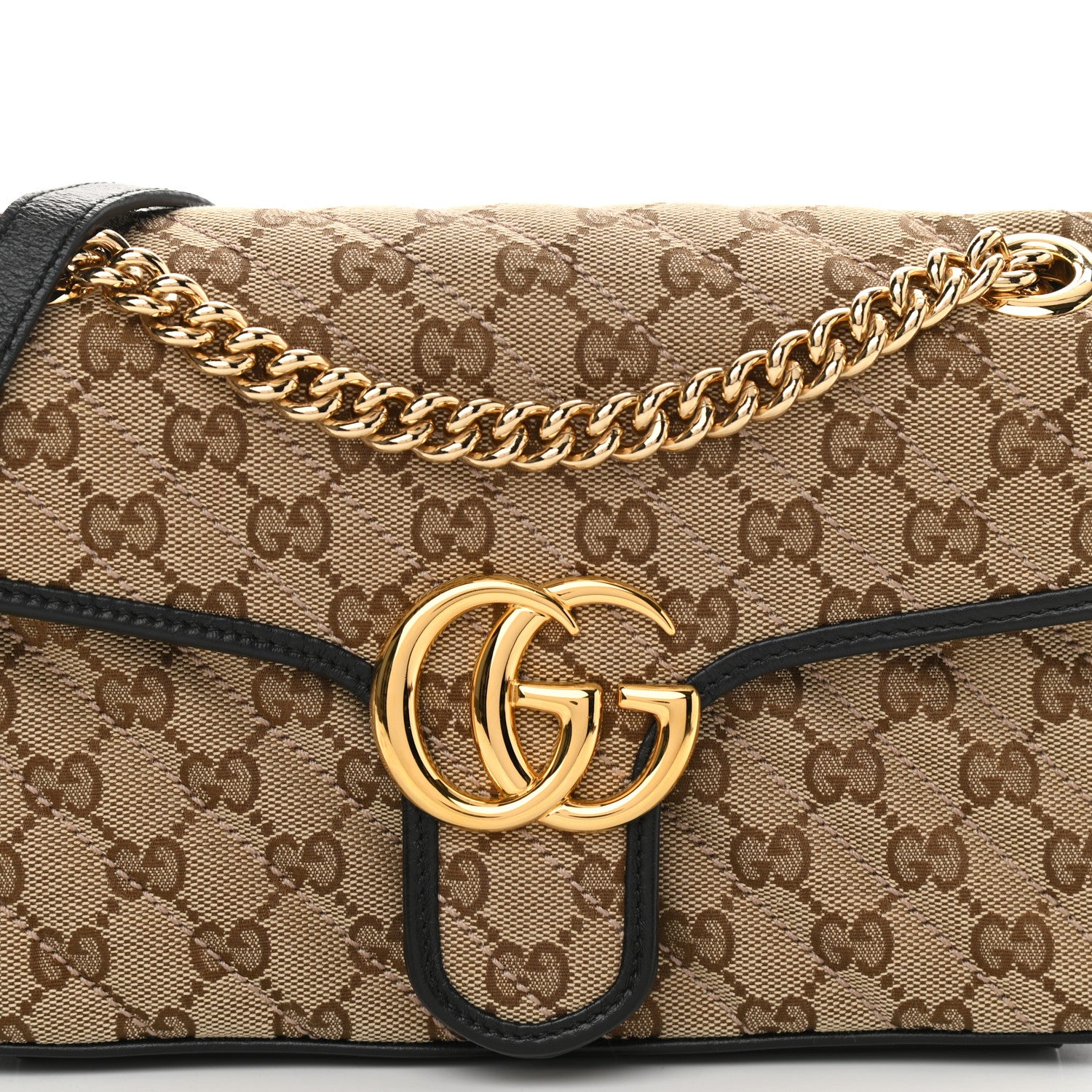 Gucci Monogram Matelasse Diagonal Small GG Marmont Shoulder Bag Beige Black 8 of 10