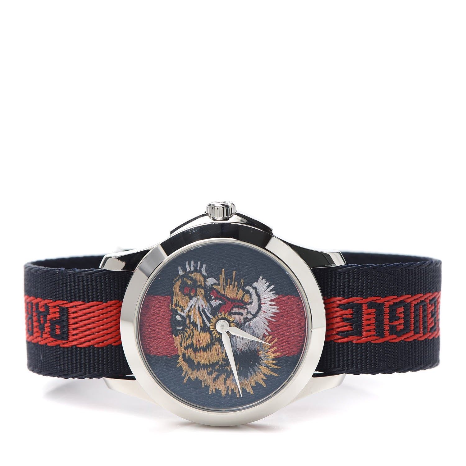 Gucci Stainless Steel Nylon 38mm Le Marche Des Merveilles Tiger Quartz Watch Navy 2 of 5