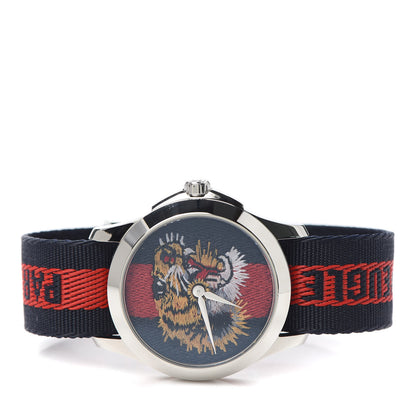 Gucci Stainless Steel Nylon 38mm Le Marche Des Merveilles Tiger Quartz Watch Navy 2 of 5