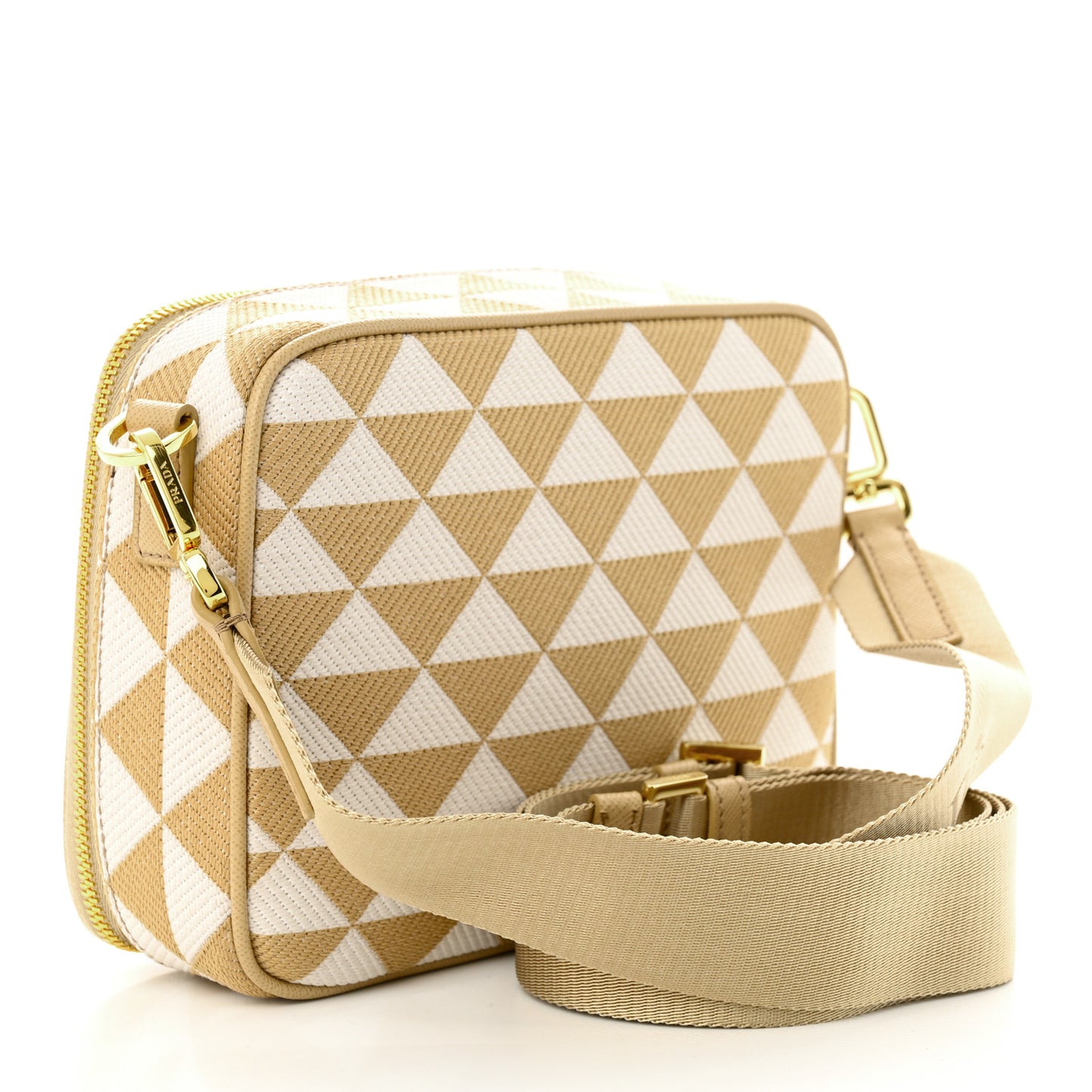 Jacquard Saffiano Triangolo Symbole Embroidered Medium Shoulder Bag Corda Talco