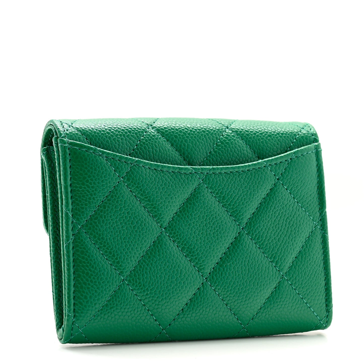 Caviar Quilted Flap Card Holder Wallet Green