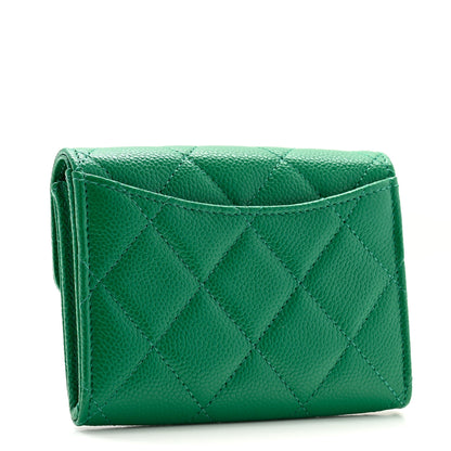 Chanel Caviar Quilted Flap Card Holder Wallet Green 3 of 9